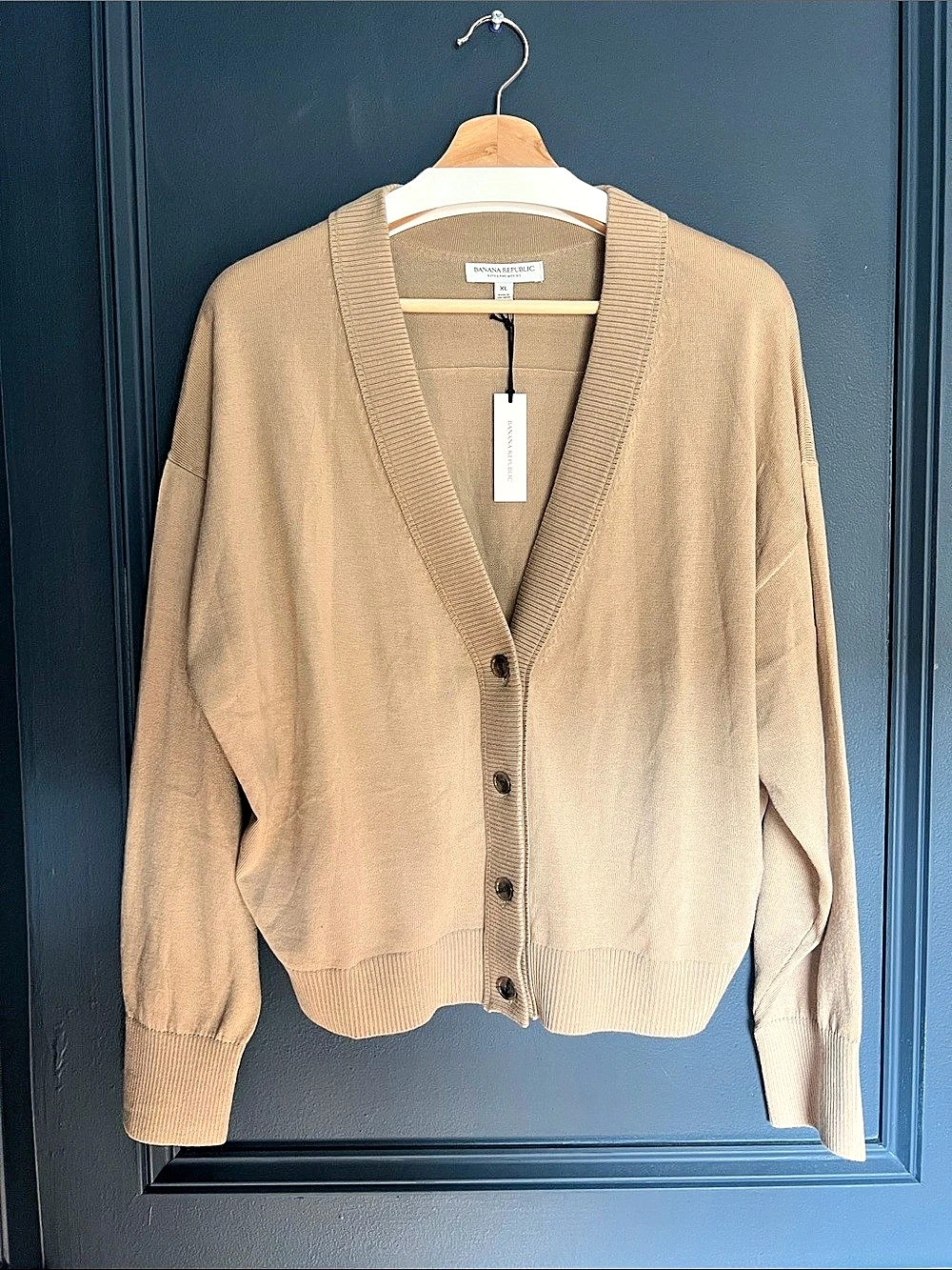 NWT Banana Republic Merino Extra fine Wool Cardigan, Tan, XL